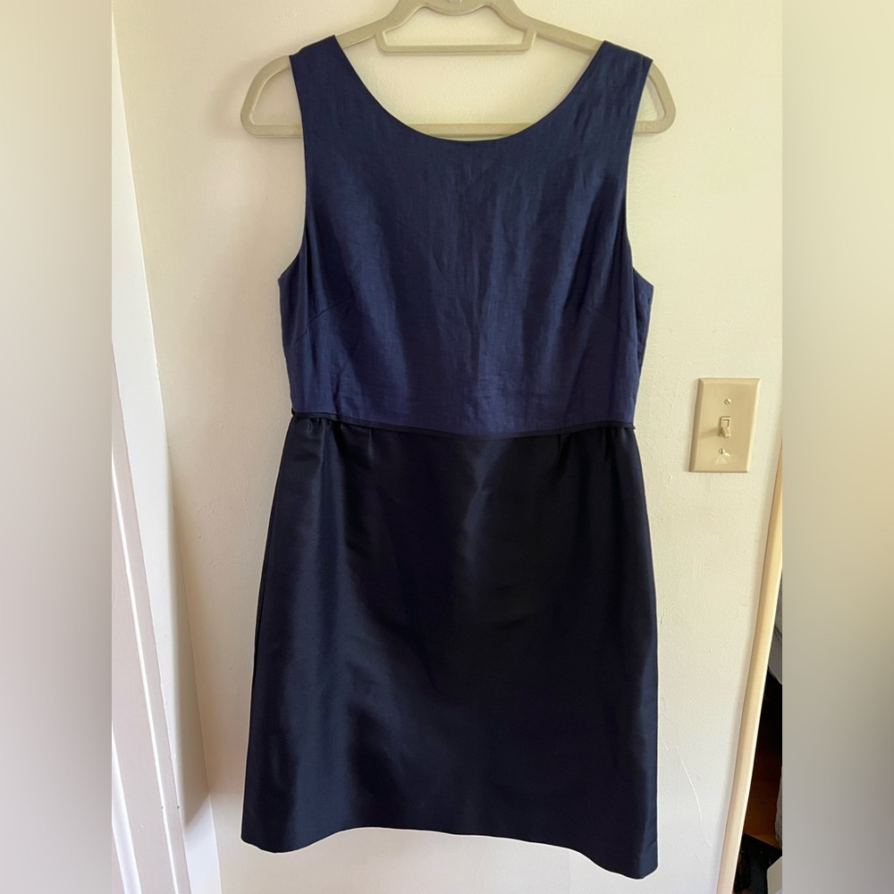J. Crew Collection Navy and Black Dress Sleeveless Silk, Linen, Cotton Size 12 - Picture 3 of 13